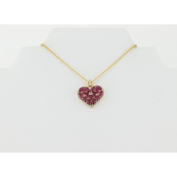Gold Over Sterling Silver Simulated Ruby & White Topaz Heart Necklace 20" to 22" - Picture 6 of 7
